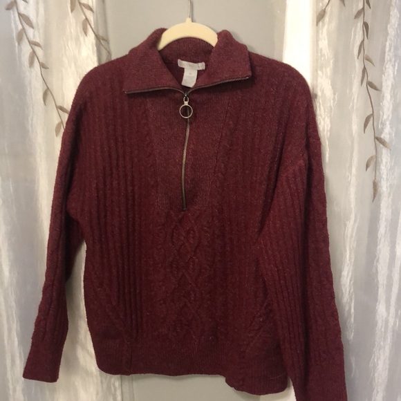 Design History Burgundy Exaggerated Stand Collar Pull Over Sweater Top XL - Picture 3 of 9